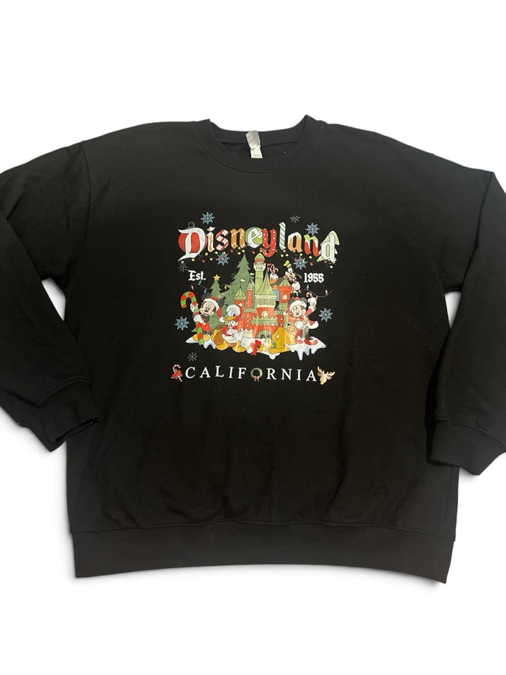 Disney Black Crewneck Sweatshirt with Holiday Disneyland Graphic